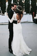 Vestido de novia de tul con escote en V, mangas largas, espalda descubierta y apliques WD529