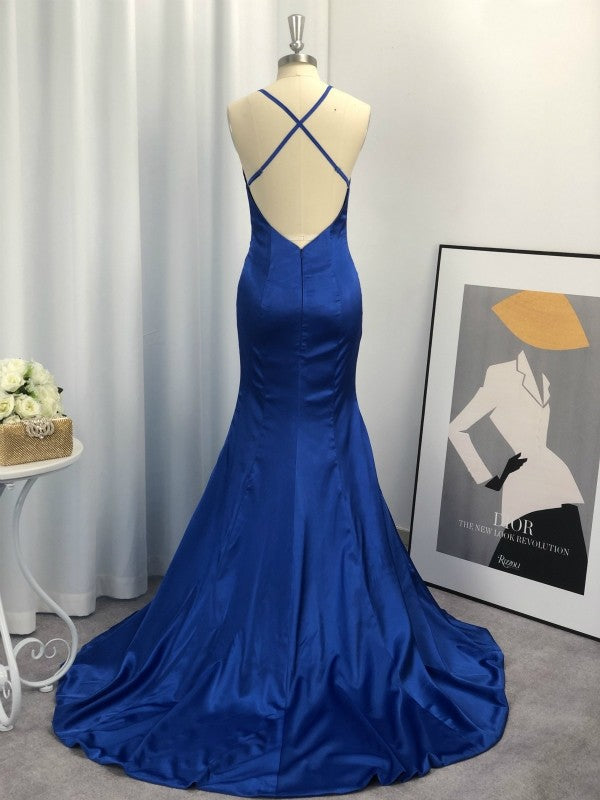 Robe de bal fourreau sans manches à col en V et froncée en satin tissé élastique