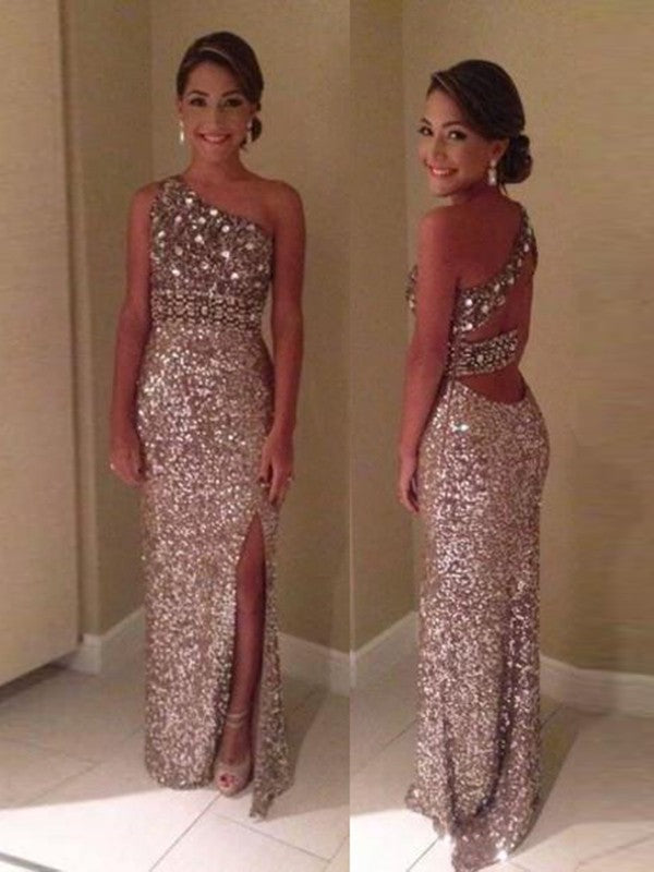 Robes de bal fourreau/colonne asymétriques à sequins sans manches, longues jusqu'au sol