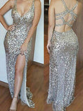 Vestidos de fiesta de corte recto, sin mangas, con escote en V y lentejuelas.
