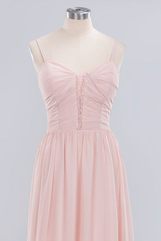 Vestidos de fiesta de corte A con tirantes finos transparentes | Vestidos de noche sencillos de gasa sin mangas