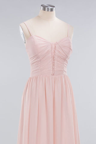 Vestidos de fiesta de corte A con tirantes finos transparentes | Vestidos de noche sencillos de gasa sin mangas