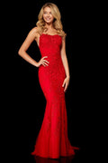 Robe de bal simple et sexy à dos nu et motif feuillage