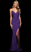 Beaded Sequin Modest Prom V-Neck Gown