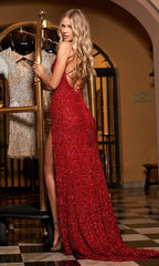 Embellished Straight Neck Sheath Dress With Slit