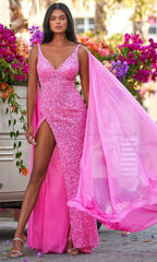 Robe à sequins drapée transparente
