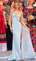 Jeweled Plunge Prom Dress