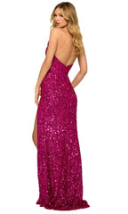 Plunging Sequin Prom Dress