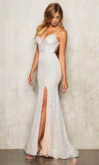 Lace Up Back Sequin Gown