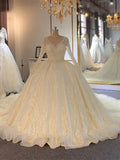 Vestidos de novia largos, brillantes, de corte A, con bordado completo de cuentas, cordones y mangas.