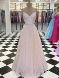 Vestidos de graduación largos, brillantes, de corte en A, con escote en V y lentejuelas. Vestidos de noche formales para baile de graduación.