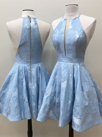 Robe de bal courte trapèze à col V profond et sans manches