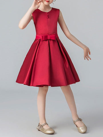 Short A-Line Jewel Neck Satin Pageant Flower Girl Dresses