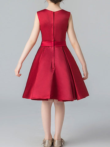 Short A-Line Jewel Neck Satin Pageant Flower Girl Dresses