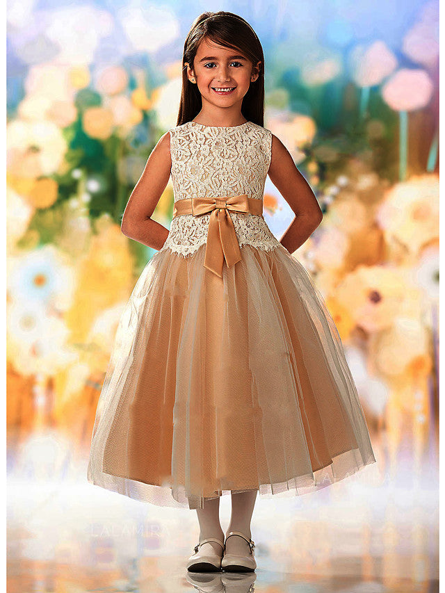 Vestidos cortos de encaje y tul sin mangas con cuello joya para niñas de las flores, ideales para bodas y fiestas.