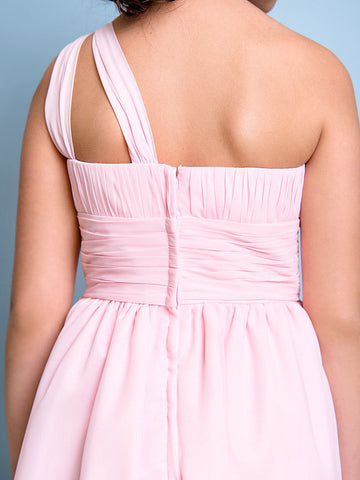 Robe courte trapèze asymétrique en mousseline pour demoiselle d'honneur junior