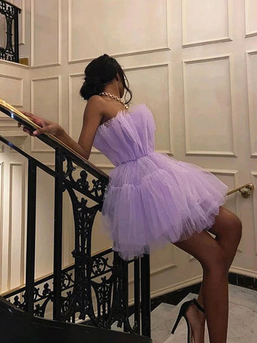 Robes de bal courtes en tulle, coupe princesse, bustier, style princesse, sans bretelles