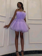 Robes de bal courtes en tulle, coupe princesse, bustier, style princesse, sans bretelles