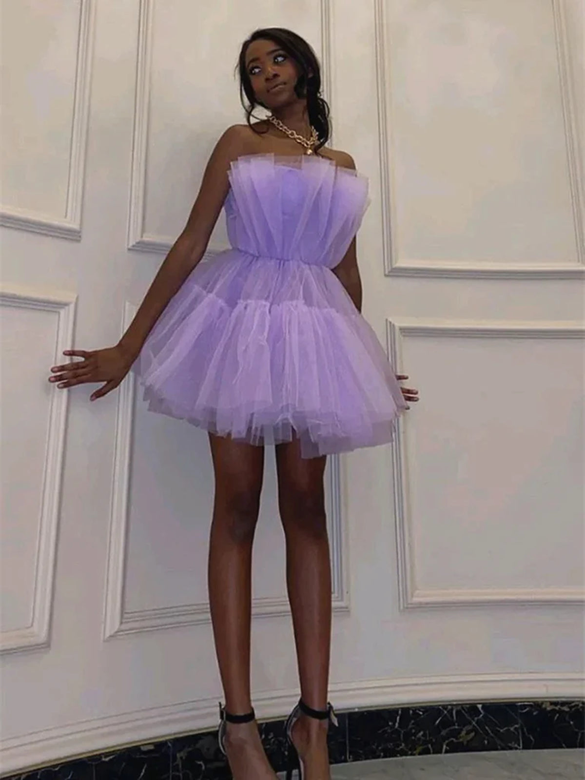 Robes de bal courtes en tulle, coupe princesse, bustier, style princesse, sans bretelles