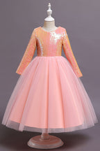 Robes de demoiselle d'honneur courtes en tulle à sequins et manches, de coupe trapèze