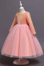 Robes de demoiselle d'honneur courtes en tulle à sequins et manches, de coupe trapèze