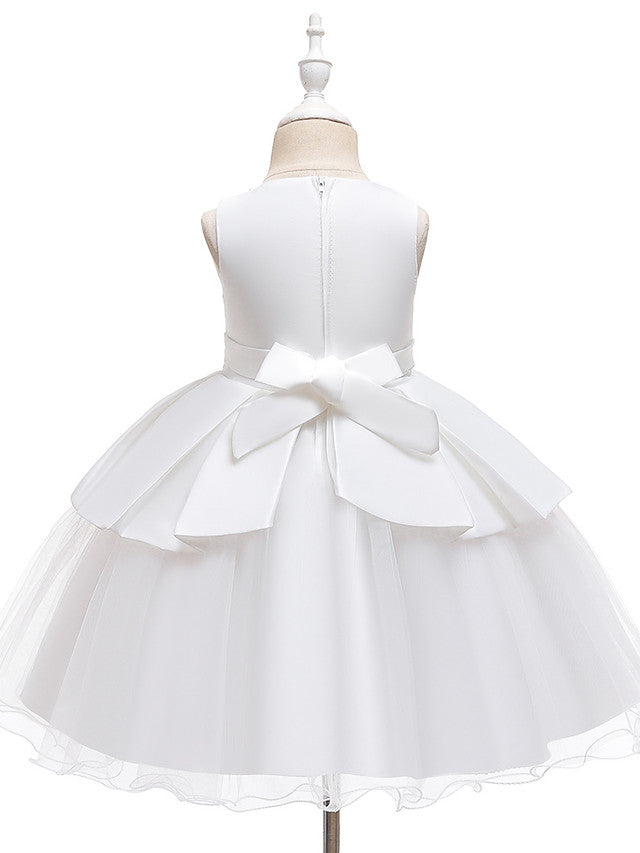 Vestidos cortos de corte A de tul y satén con cuello joya para bodas, fiestas y comuniones