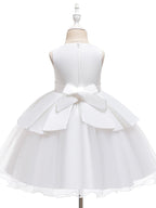 Vestidos cortos de corte A de tul y satén con cuello joya para bodas, fiestas y comuniones