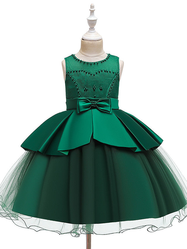 Vestidos cortos de corte A de tul y satén con cuello joya para bodas, fiestas y comuniones