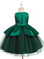 Vestidos cortos de corte A de tul y satén con cuello joya para bodas, fiestas y comuniones