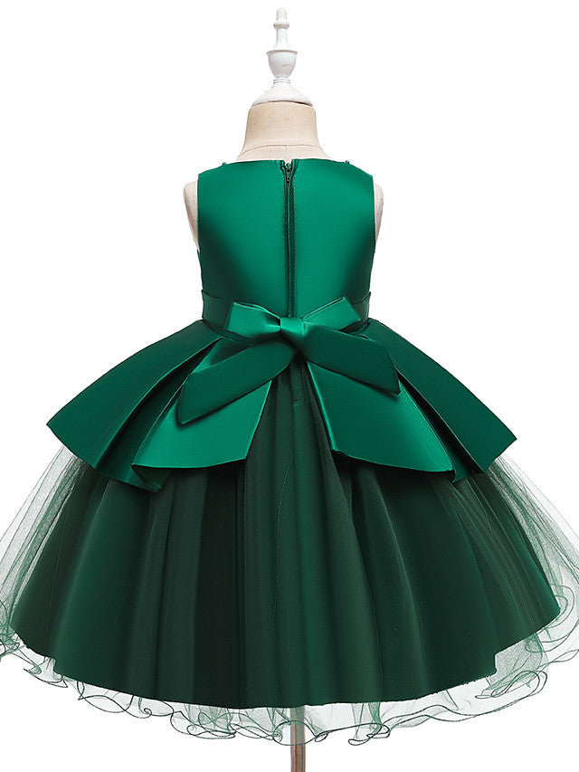 Vestidos cortos de corte A de tul y satén con cuello joya para bodas, fiestas y comuniones
