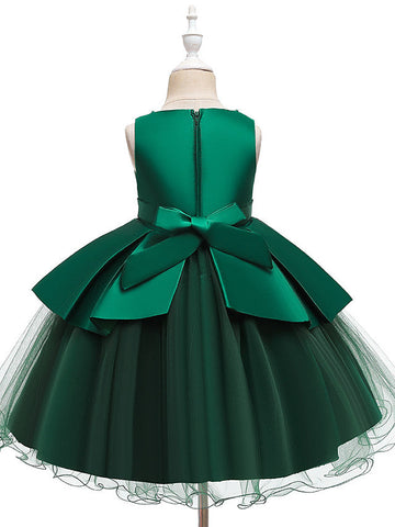 Robes de cérémonie et de communion courtes en tulle satiné et satin, coupe trapèze, col bijou