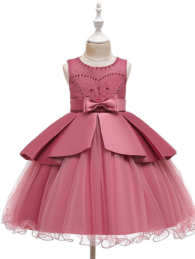 Vestidos cortos de corte A de tul y satén con cuello joya para bodas, fiestas y comuniones
