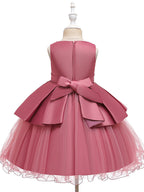 Vestidos cortos de corte A de tul y satén con cuello joya para bodas, fiestas y comuniones