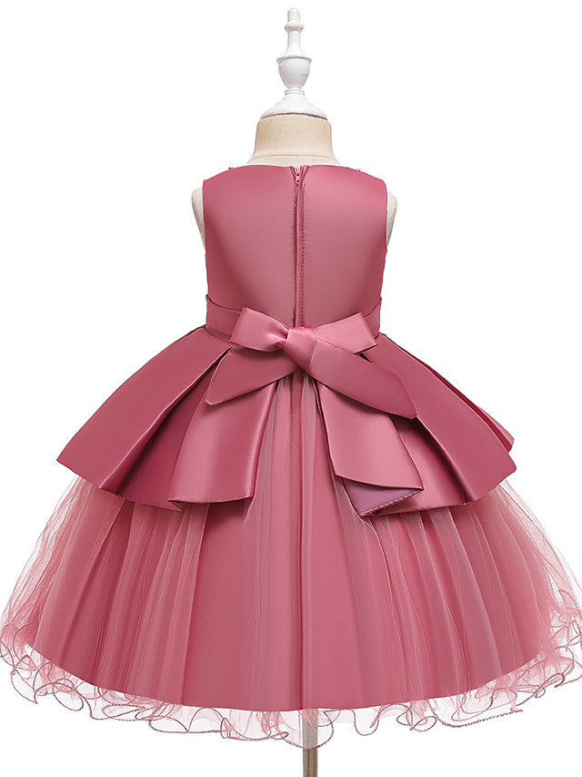Vestidos cortos de corte A de tul y satén con cuello joya para bodas, fiestas y comuniones