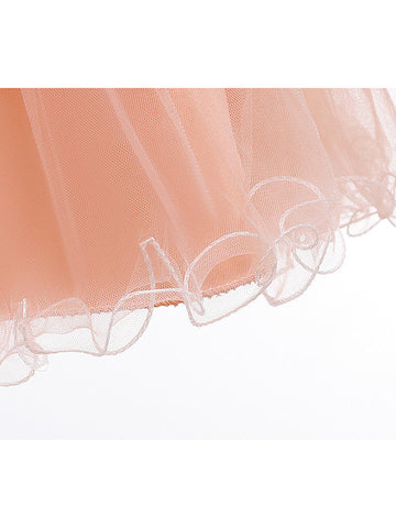 Robes de cérémonie et de communion courtes en tulle satiné et satin, coupe trapèze, col bijou