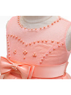 Vestidos cortos de corte A de tul y satén con cuello joya para bodas, fiestas y comuniones