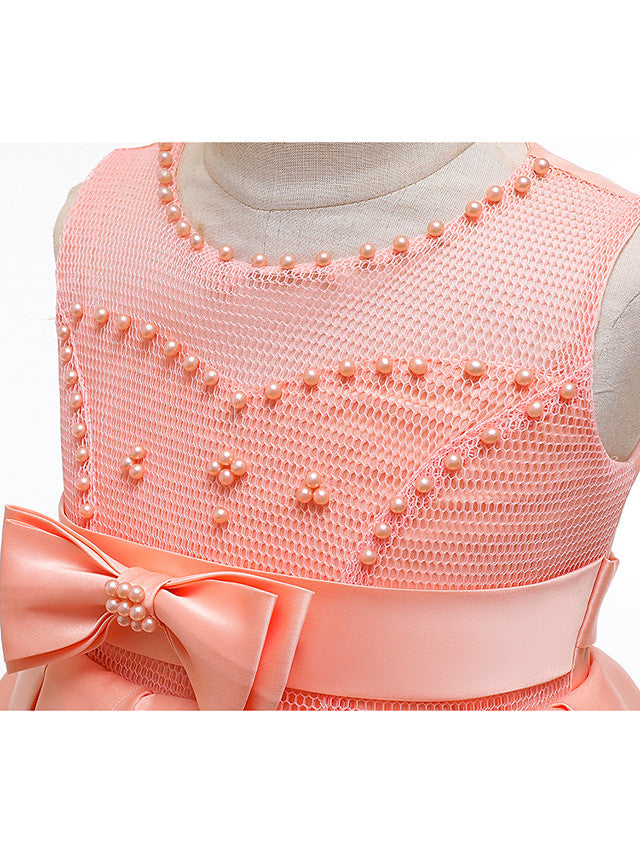 Vestidos cortos de corte A de tul y satén con cuello joya para bodas, fiestas y comuniones