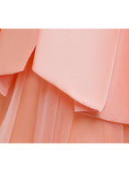 Vestidos cortos de corte A de tul y satén con cuello joya para bodas, fiestas y comuniones