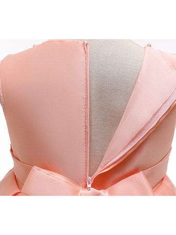 Robes de cérémonie et de communion courtes en tulle satiné et satin, coupe trapèze, col bijou