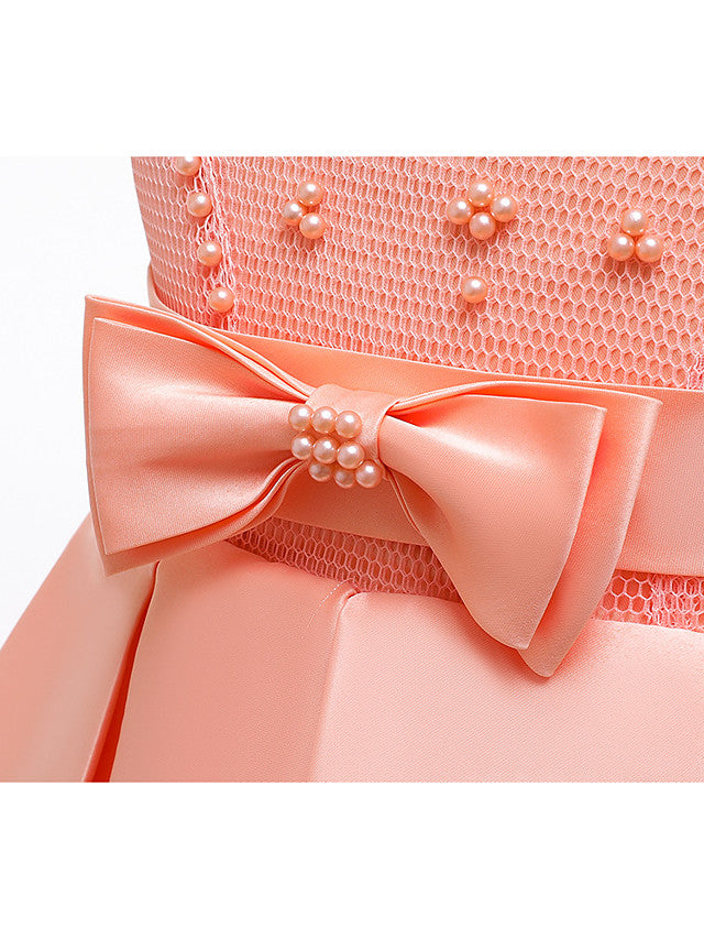 Vestidos cortos de corte A de tul y satén con cuello joya para bodas, fiestas y comuniones