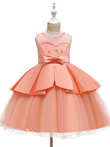 Robes de cérémonie et de communion courtes en tulle satiné et satin, coupe trapèze, col bijou