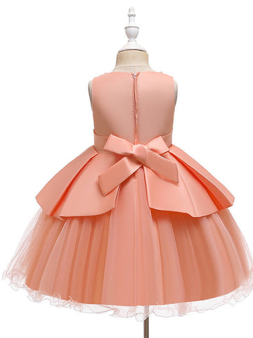 Robes de cérémonie et de communion courtes en tulle satiné et satin, coupe trapèze, col bijou