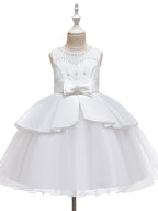 Vestidos cortos de corte A de tul y satén con cuello joya para bodas, fiestas y comuniones