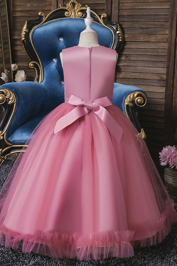 Vestidos cortos de princesa con apliques de encaje, escote redondo y tul para niña de las flores