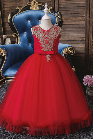 Vestidos cortos de princesa con apliques de encaje, escote redondo y tul para niña de las flores