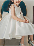 Robe de bal courte en satin sans manches à col rond, robe de demoiselle d'honneur pour mariage