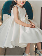 Robe de bal courte en satin sans manches à col rond, robe de demoiselle d'honneur pour mariage