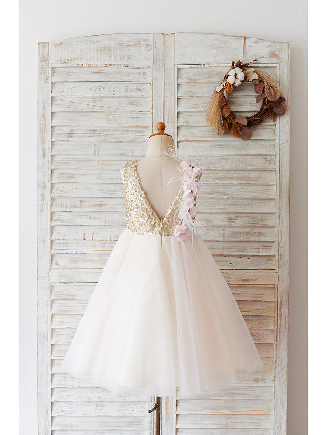 Vestido corto de baile de tul con lentejuelas para boda, cumpleaños o niña de las flores