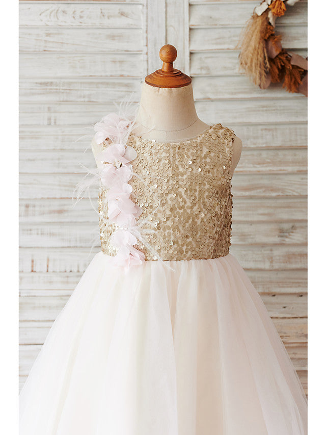 Vestido corto de baile de tul con lentejuelas para boda, cumpleaños o niña de las flores