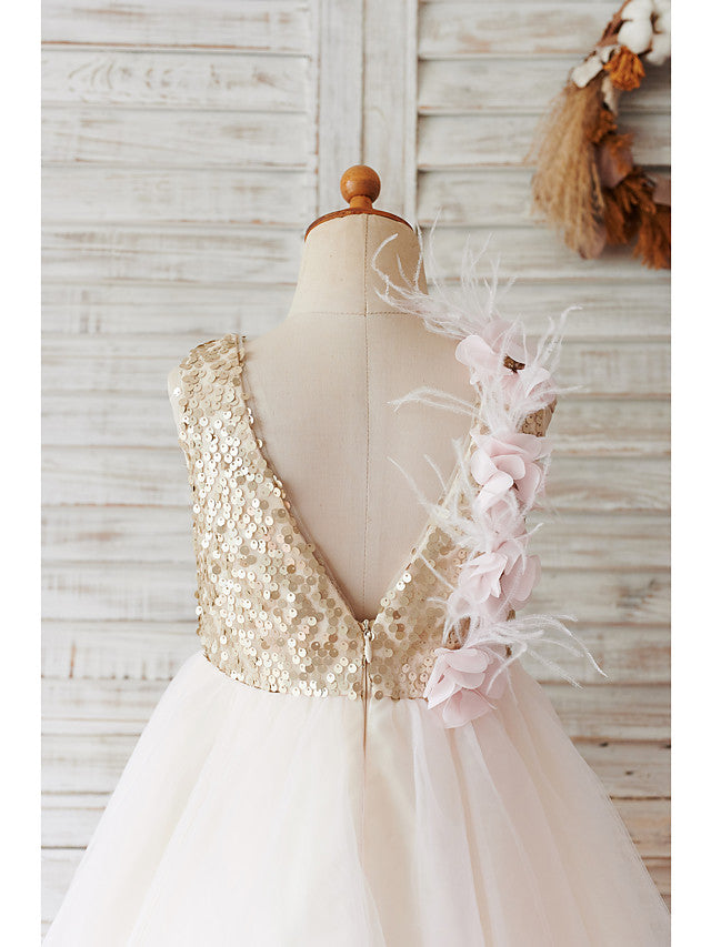 Vestido corto de baile de tul con lentejuelas para boda, cumpleaños o niña de las flores